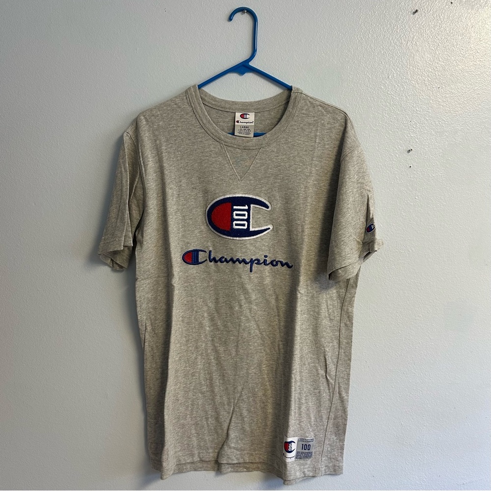 Champion Fuzzy Logo Gray Shirt